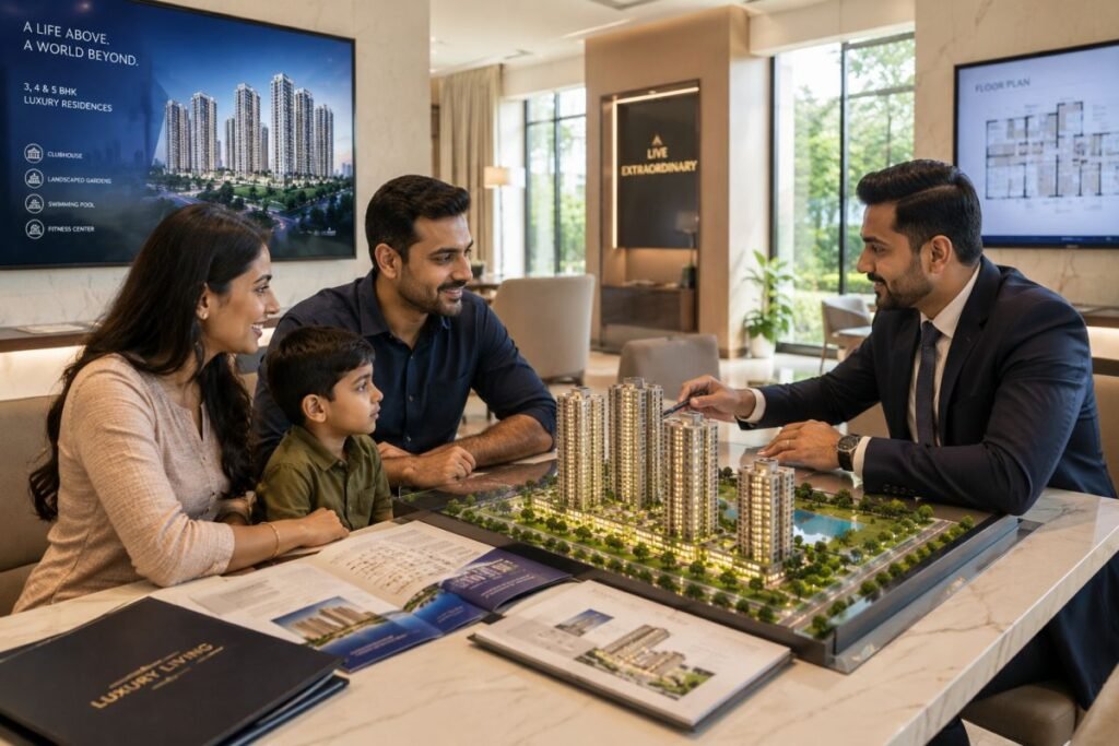 Family comparing different flats in gurugram before buying ,flats in Gurugram