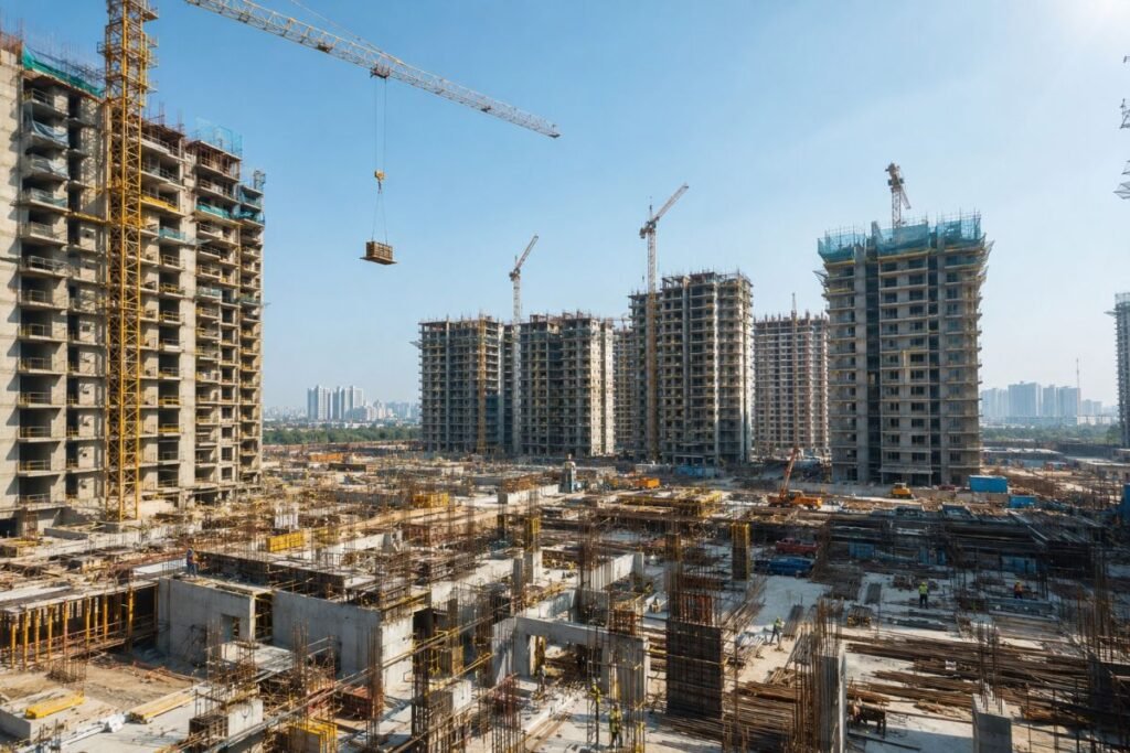 Active construction progress at a residential project in Gurugram