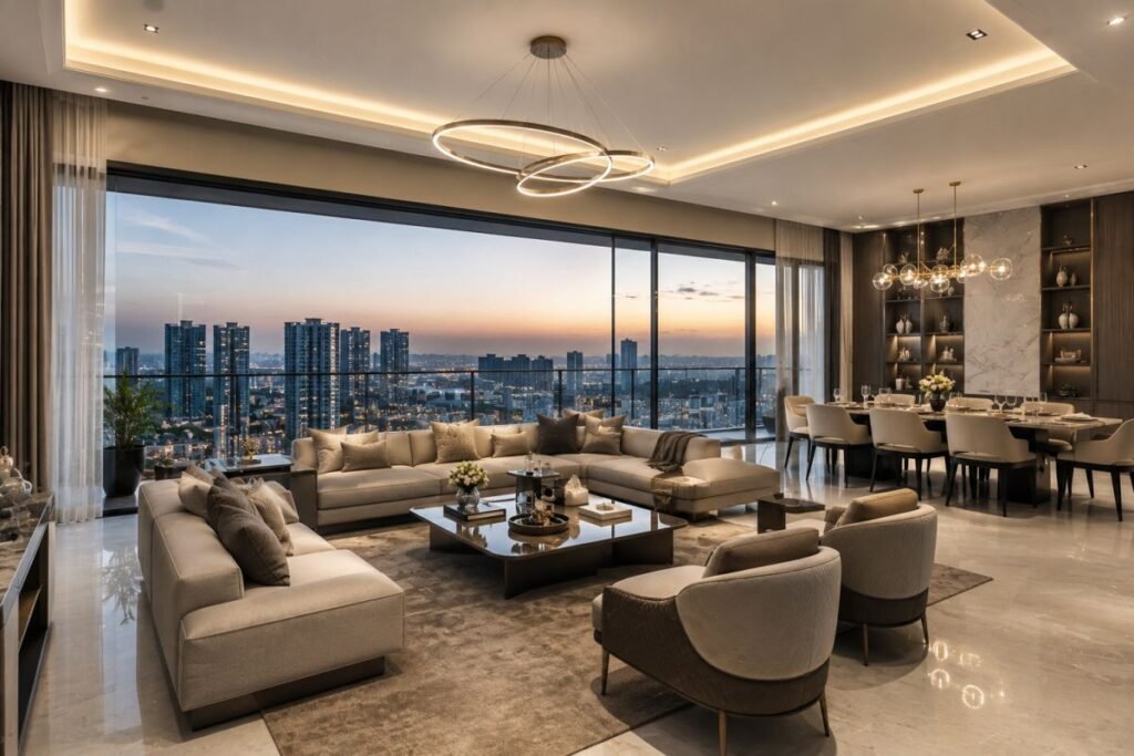 Elan The Presidential luxury apartment interiors and spacious living room