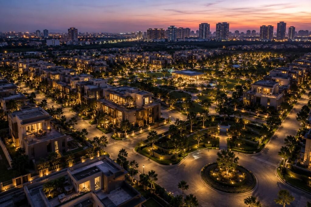 Evening view of Emaar Serenity Hills integrated township