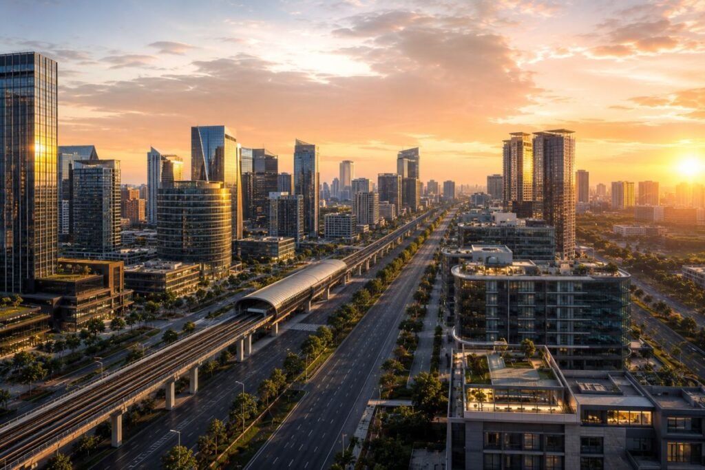 Future commercial growth corridor in Gurugram with modern mixed-use developments