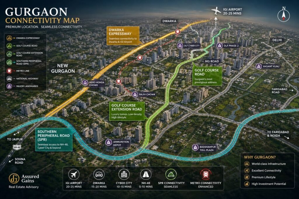 Residential growth corridors in Gurugram including Dwarka Expressway and Golf Course Road