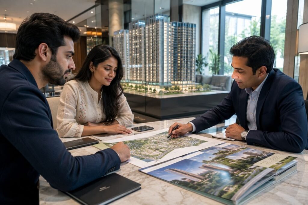 Homebuyers comparing new residential projects in Gurugram