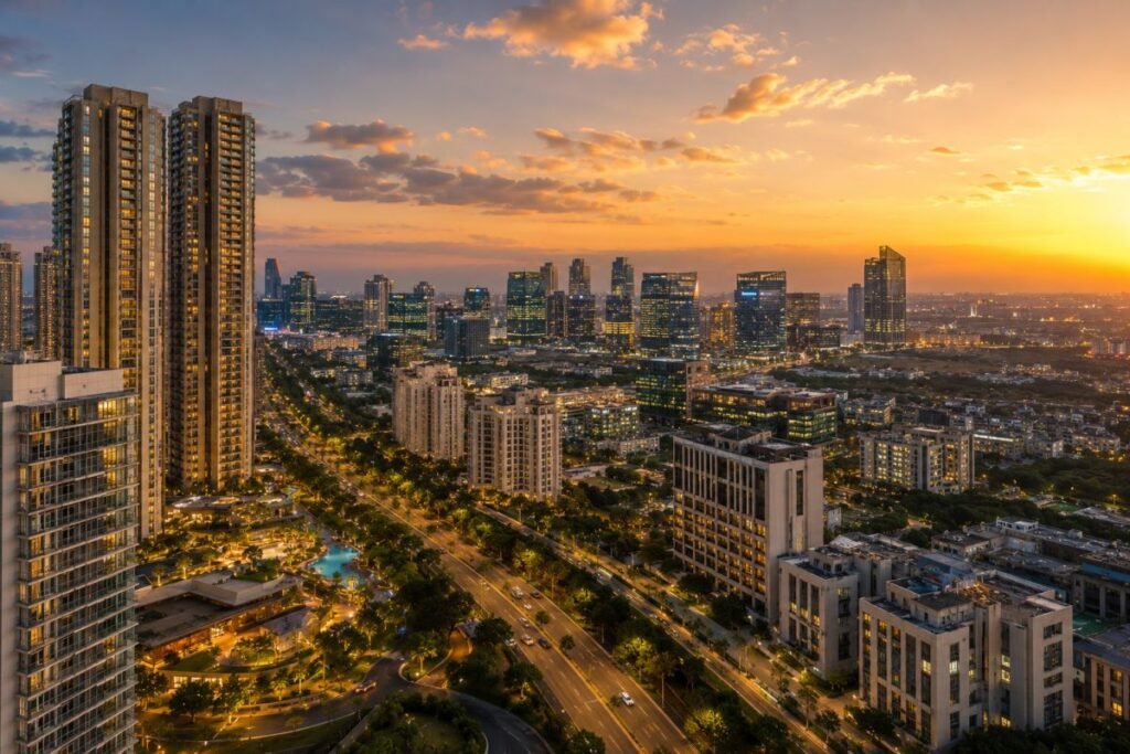 Premium Gurgaon skyline with luxury residential developments