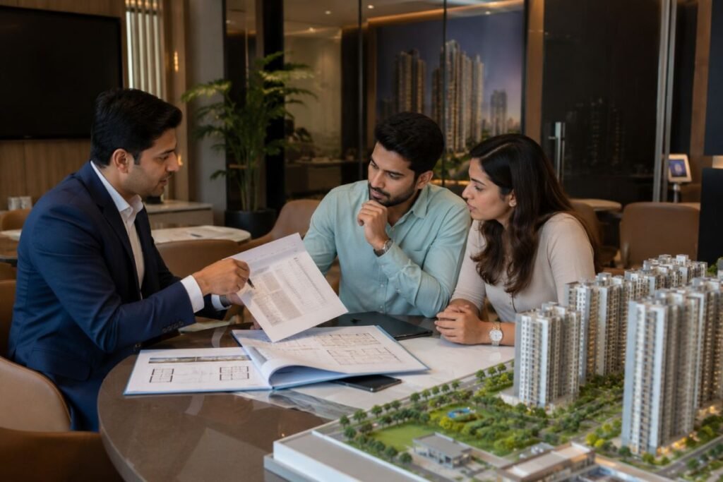 Homebuyer inspecting apartment quality before purchase