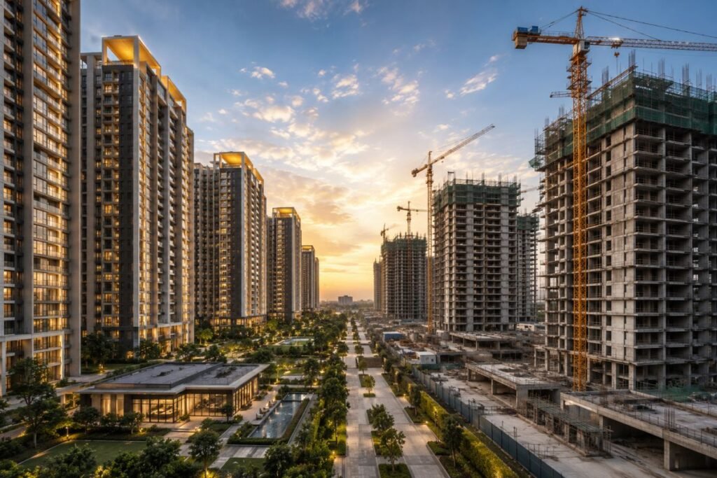 Comparison of completed and under-construction residential towers in Gurugram