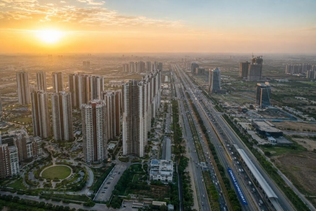 Sector 102 Gurgaon skyline along Dwarka Expressway