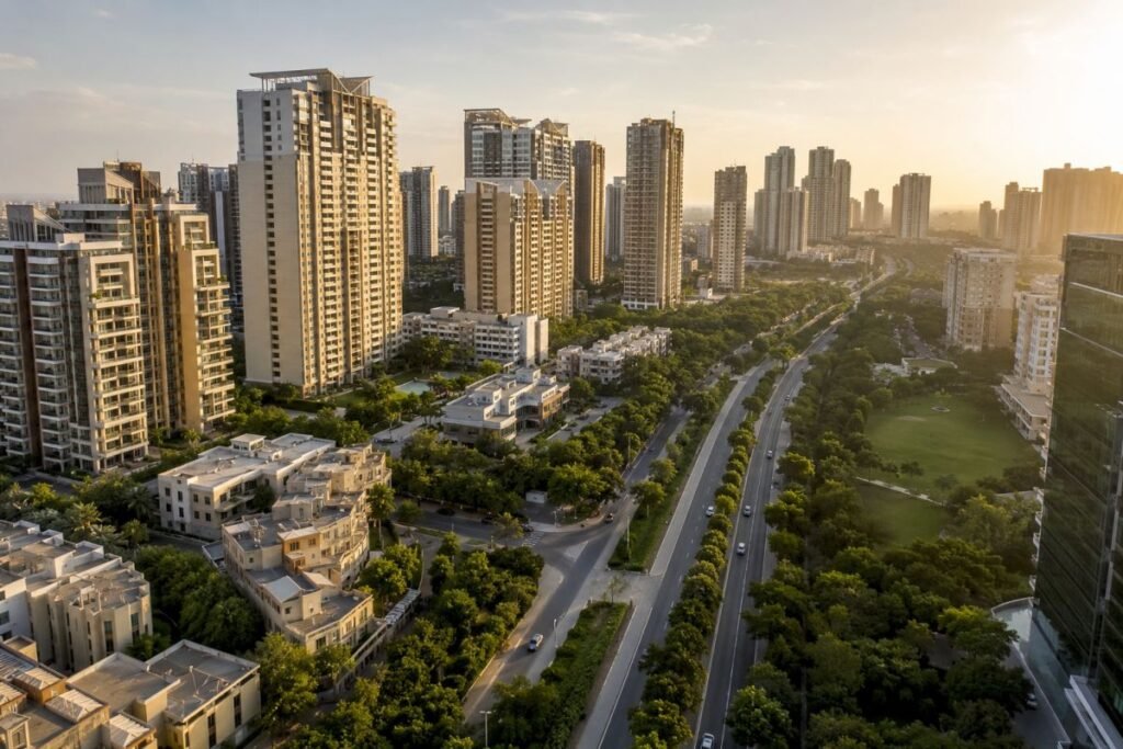 Sector 62 Gurugram skyline with premium residential developments along Golf Course Extension Road