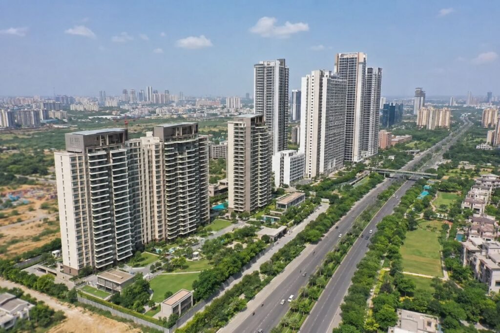Sector 63A Gurugram aerial view showing premium residential developments