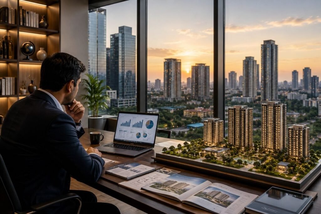 Professional investor reviewing Sector 65 Gurugram property investment opportunities