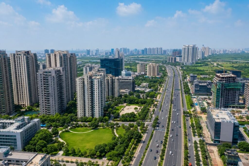 Sector 67 Gurugram aerial view along Golf Course Extension Road