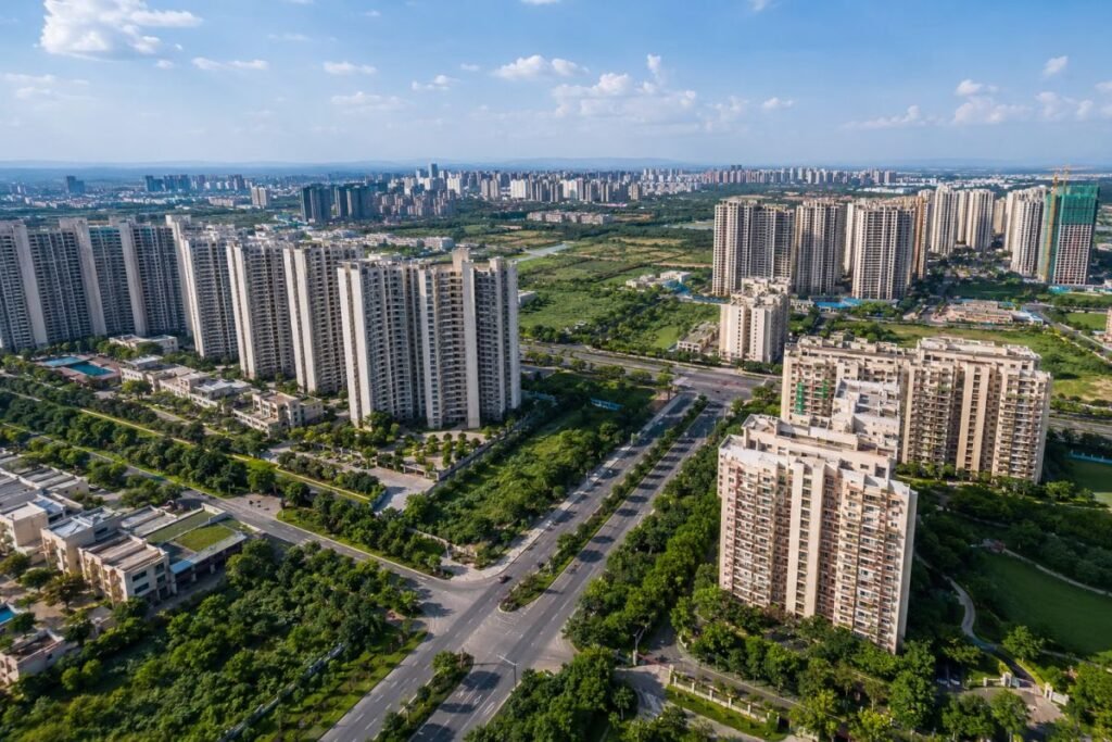 Sector 92 Gurgaon aerial view with residential projects and road network