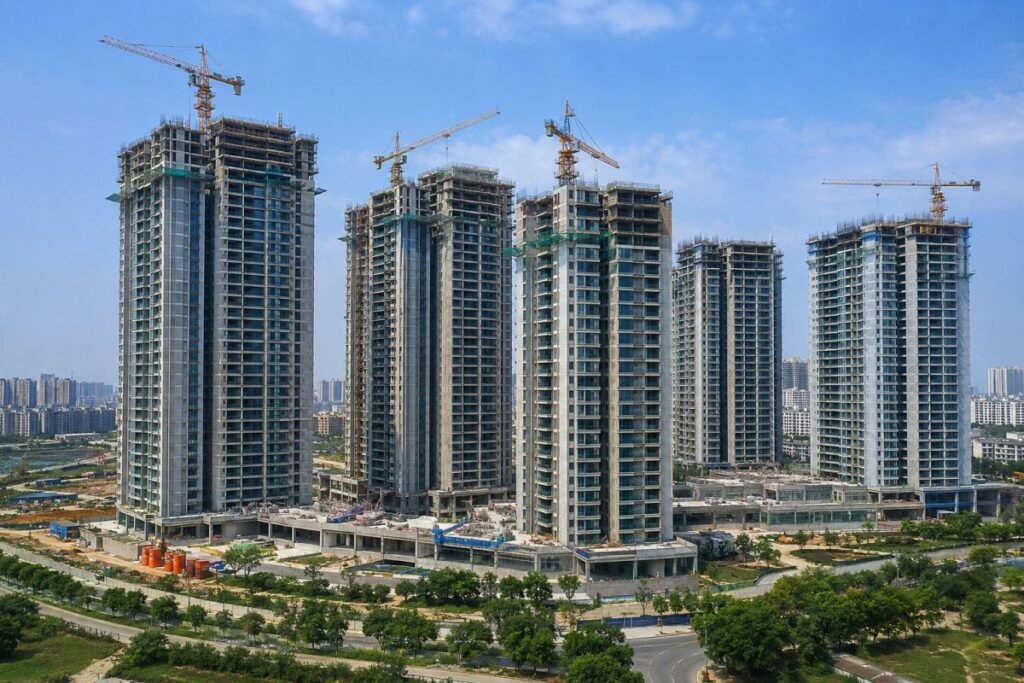 Under construction residential projects in Gurugram with modern high-rise towers