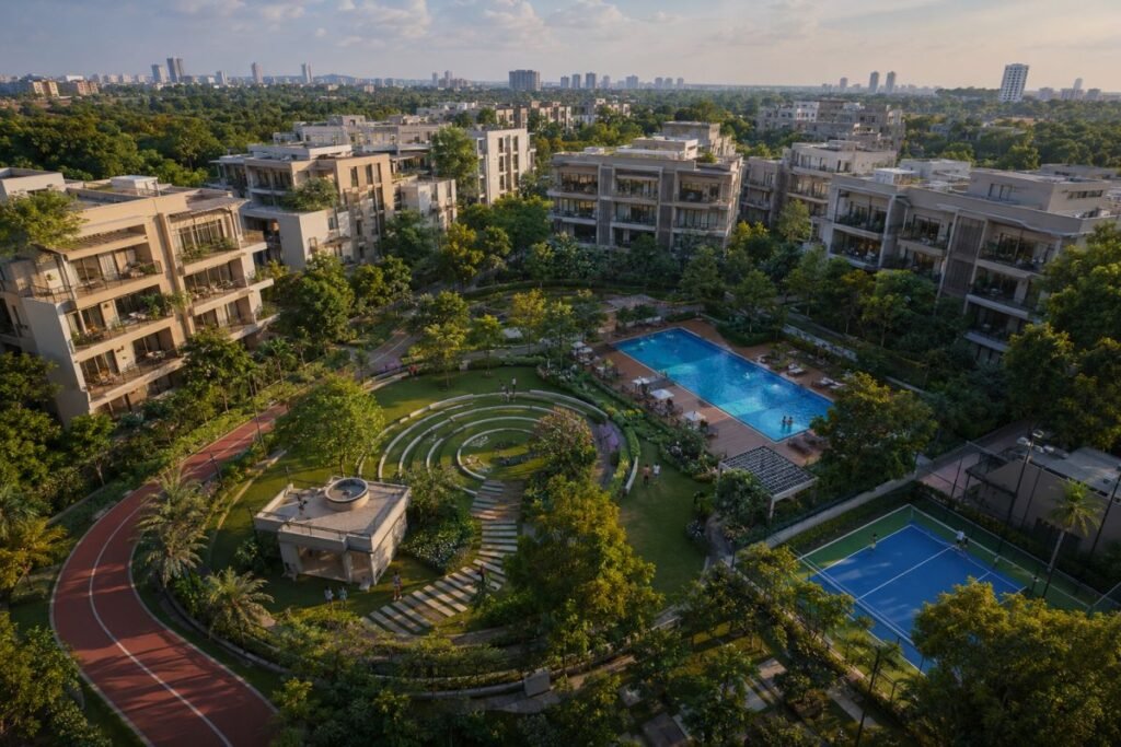 Birla Navya amenities and landscaped courtyard in Gurugram