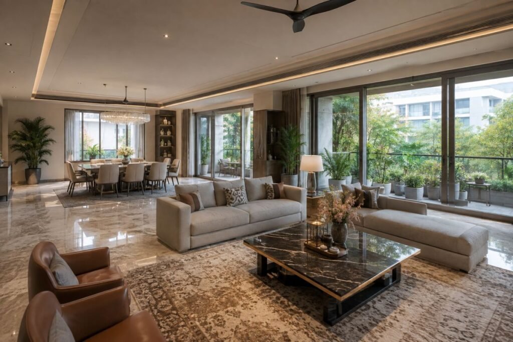 Spacious luxury builder floor interior in Gurugram with private terrace