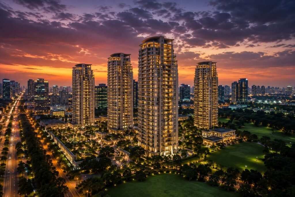 Evening skyline of DLF The Camellias Gurugram