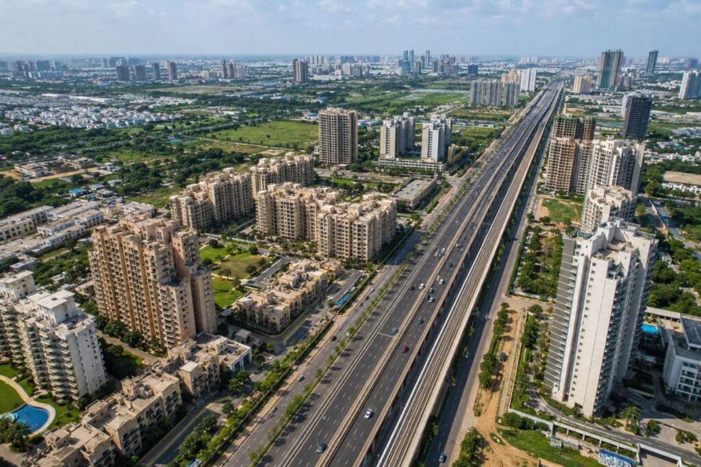 Dwarka Expressway Gurugram residential corridor with high-rise apartments