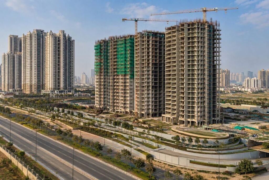Under-construction flats on Dwarka Expressway Gurugram