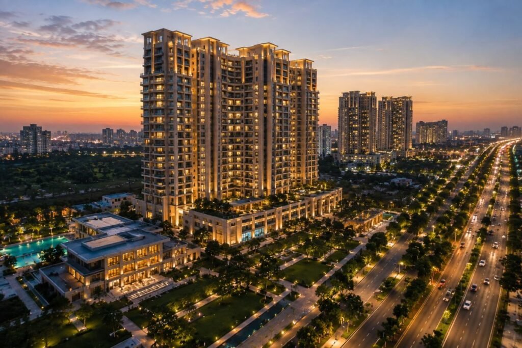 Luxury apartments along Golf Course Extension Road Gurugram.