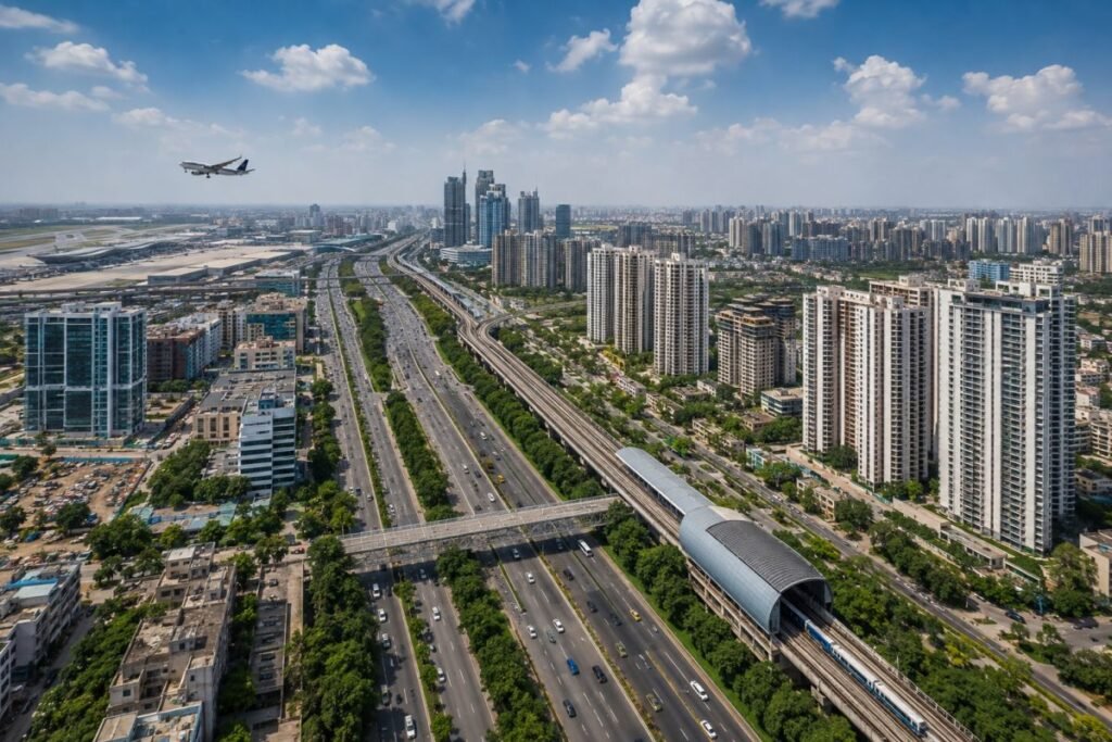 Gurugram Noida infrastructure connectivity airport metro expressway