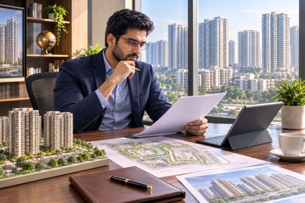 Gurugram property buyer reviewing residential investment options and documents