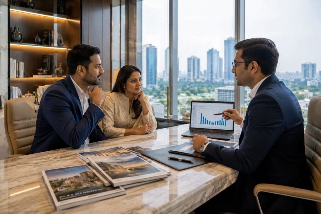 High net worth investor reviewing luxury property in Gurugram.