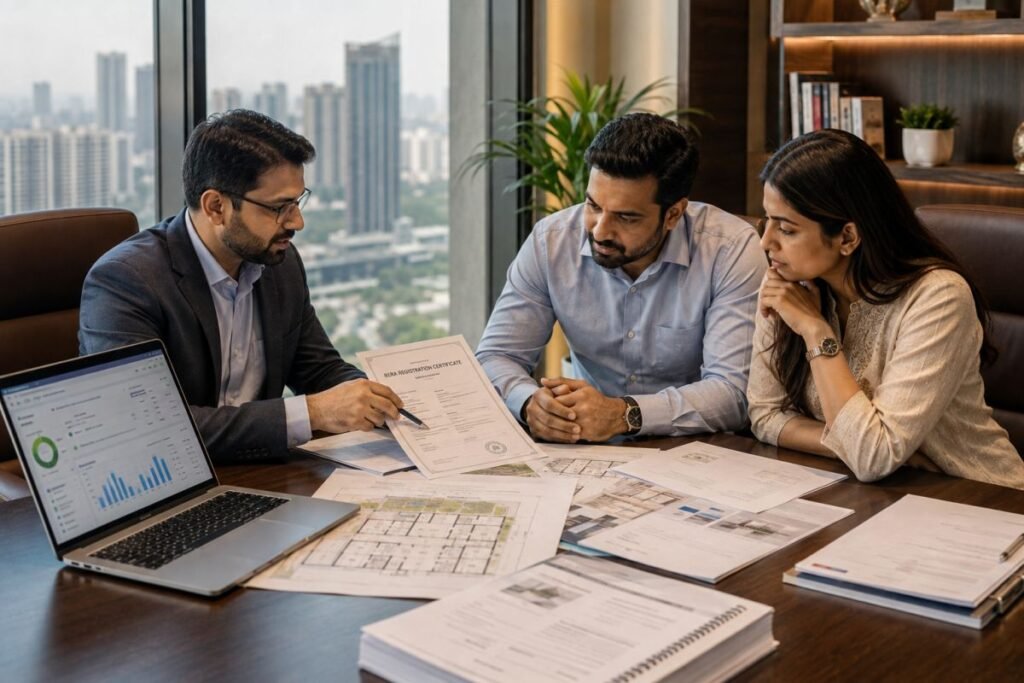 Property buyer verifying RERA documents before investing