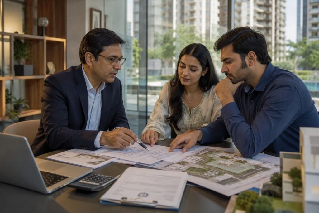 Property buyer reviewing real estate documents and due diligence checklist