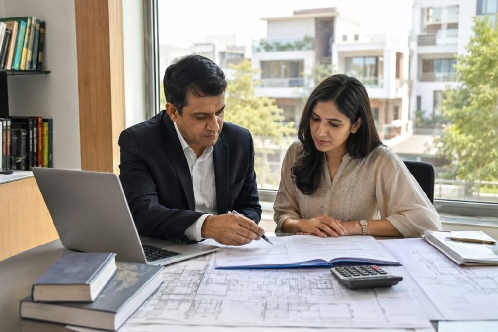 Property buyer reviewing documents for a Sector 19 Gurugram home purchase