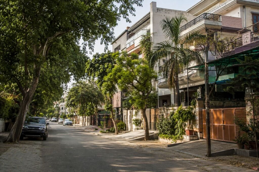 Sector 19 Gurugram residential streets with tree-lined roads and low-rise homes