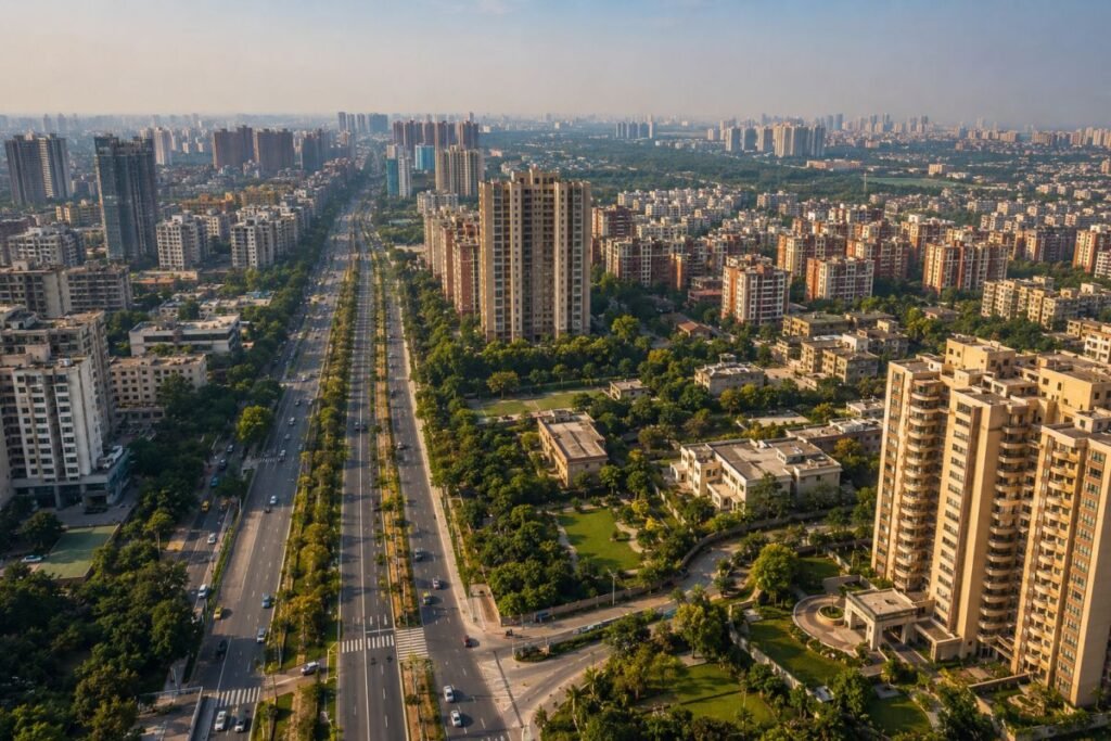 Sector 69 Gurugram aerial view with residential developments and Golf Course Extension Road