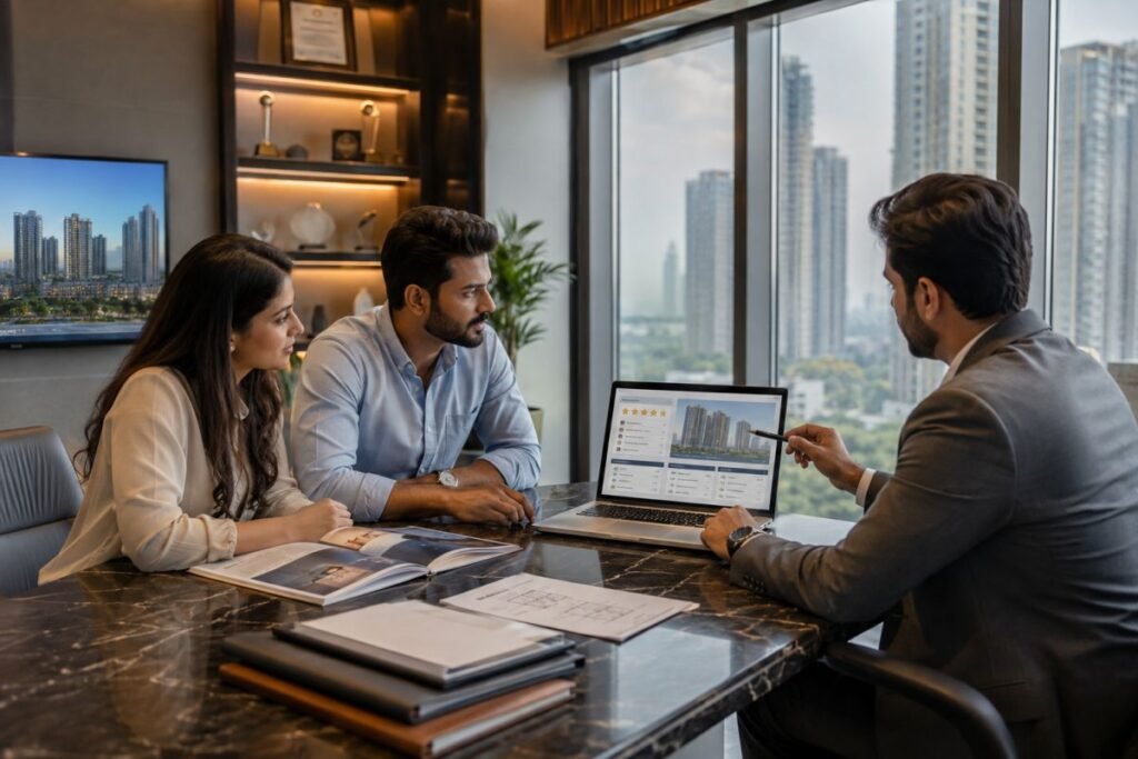 Homebuyers reviewing Smartworld Developers project feedback before investing