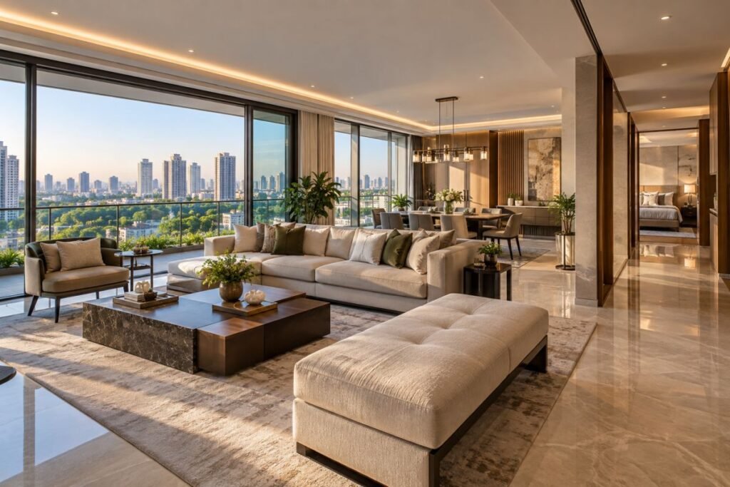 Spacious 4 BHK apartment interior in Gurugram