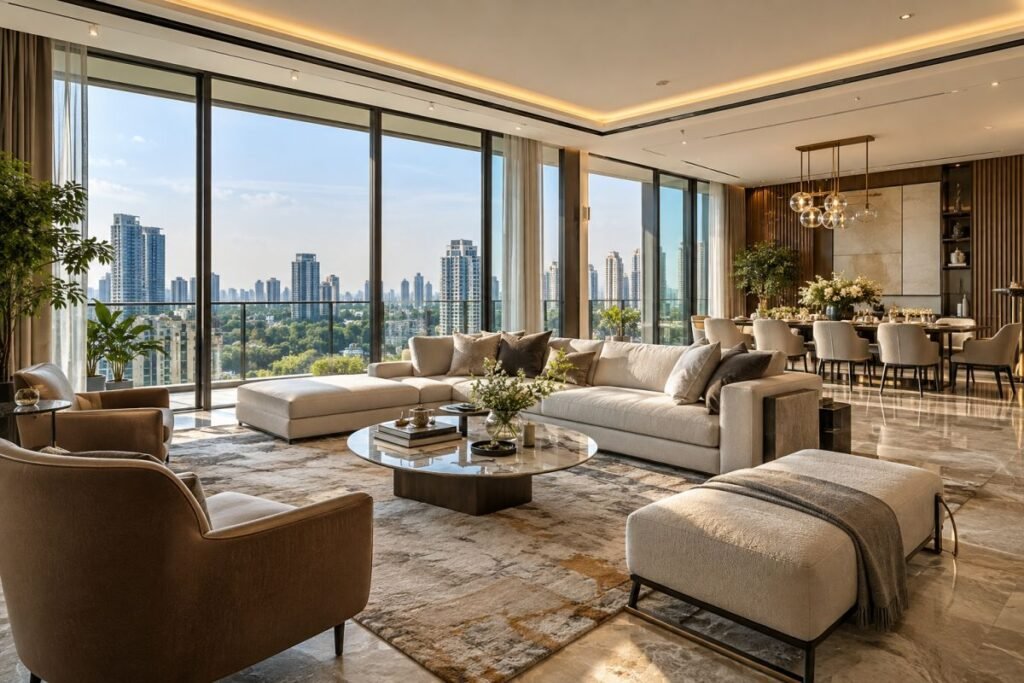 Luxury branded residence interior in Gurugram with premium design and hospitality
