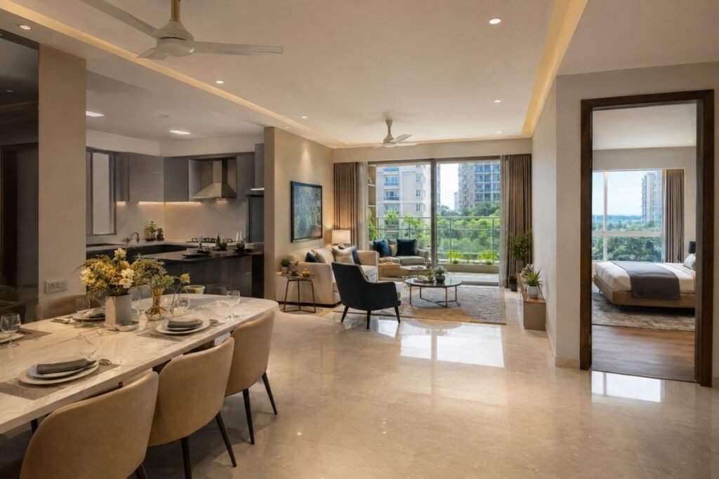 Large-format 3 BHK apartment interior representing Conscient Elevate floor-plan efficiency