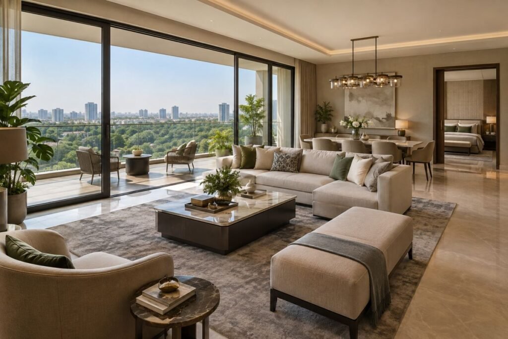 Spacious luxury apartment interior representing Godrej Samaris 4 BHK living