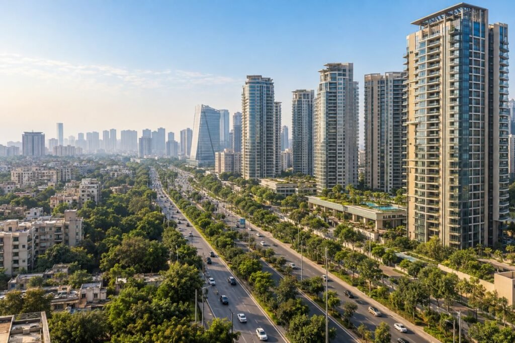 Golf Course Road Gurugram luxury residential towers and surrounding budget property market