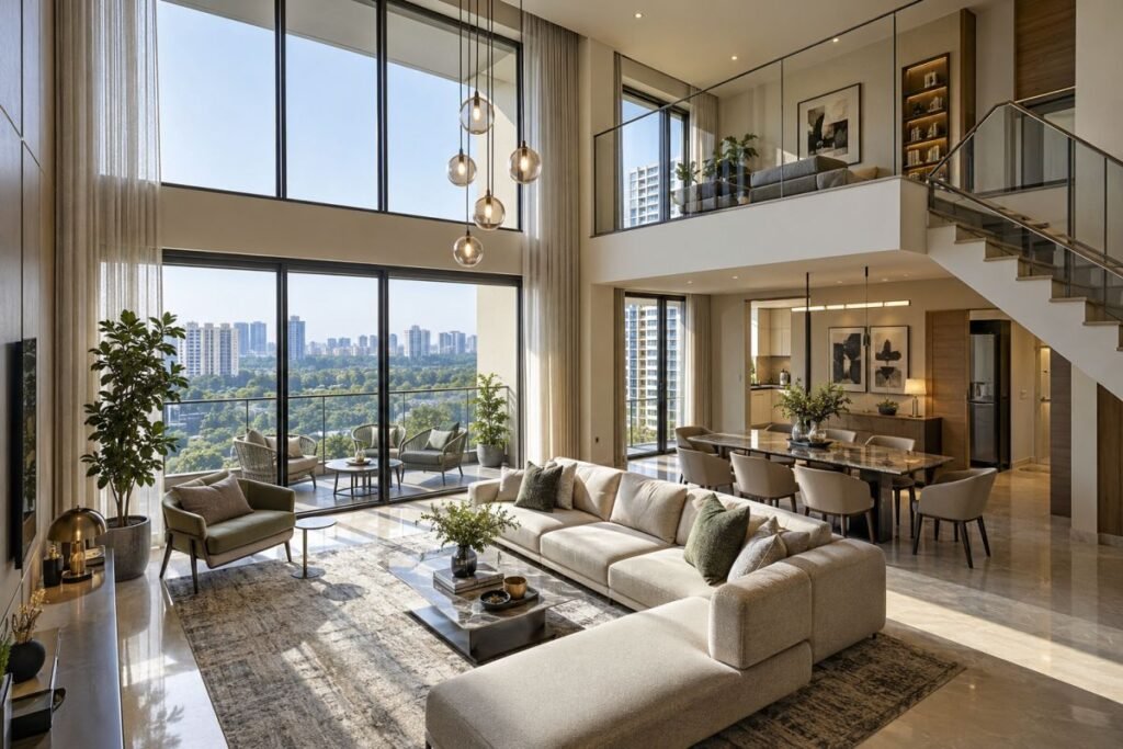 IREO Grand Arch 2 BHK duplex with double-height living room