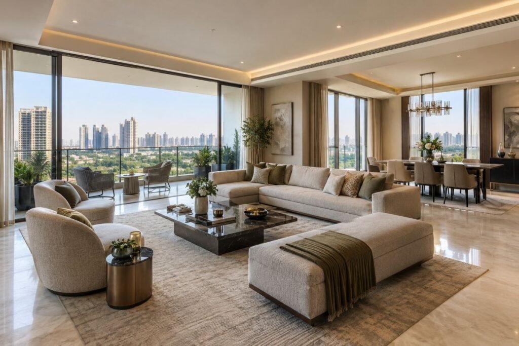 Large-format 4 BHK luxury apartment interior in Gurugram