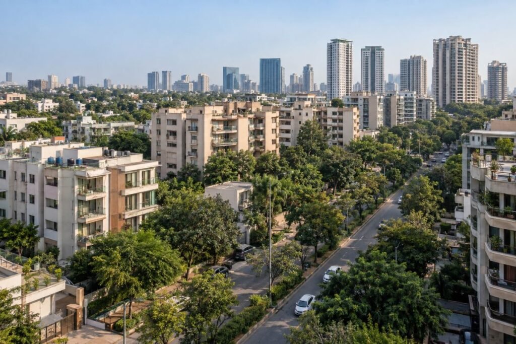 Properties in Sector 28 Gurugram with established residential buildings and urban surroundings