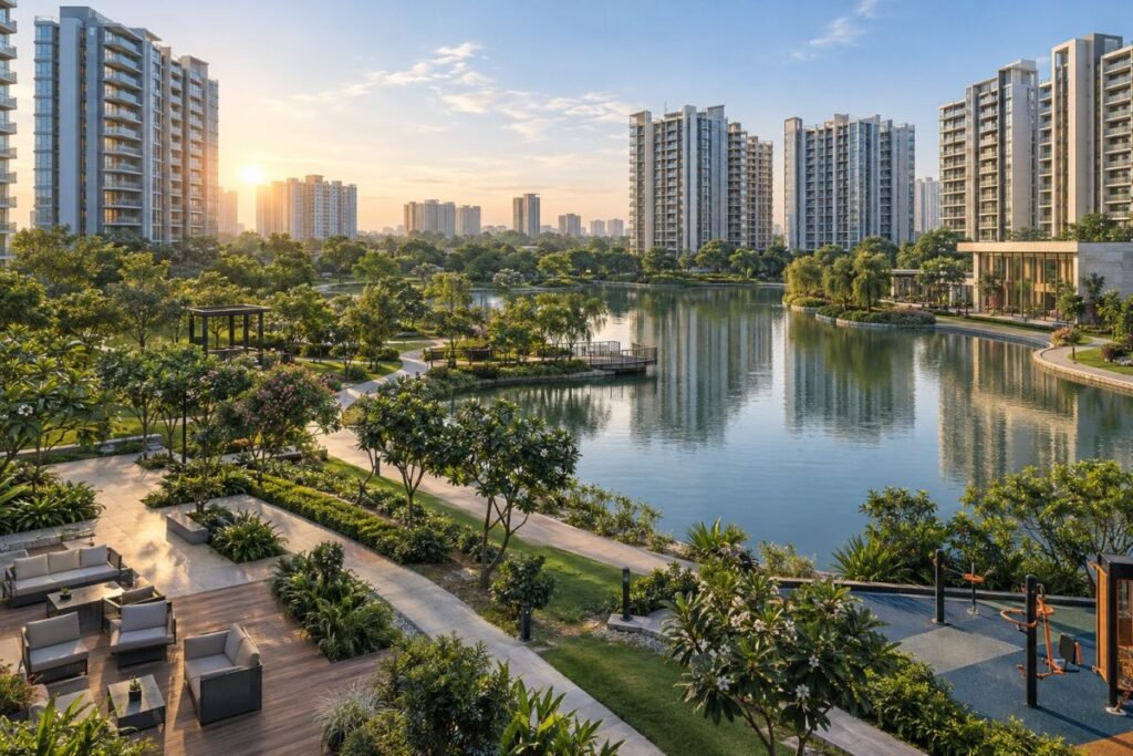 Riviera at AIPL Lake City amenities landscaped open spaces and lake
