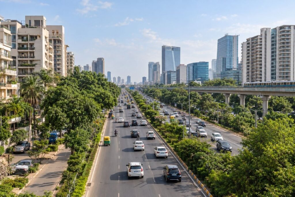 Sector 28 Gurugram location with residential towers, NH-48 corridor and established neighbourhood