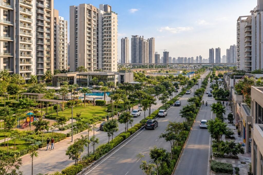 Residential towers and developed infrastructure in Sector 83 84 New Gurugram