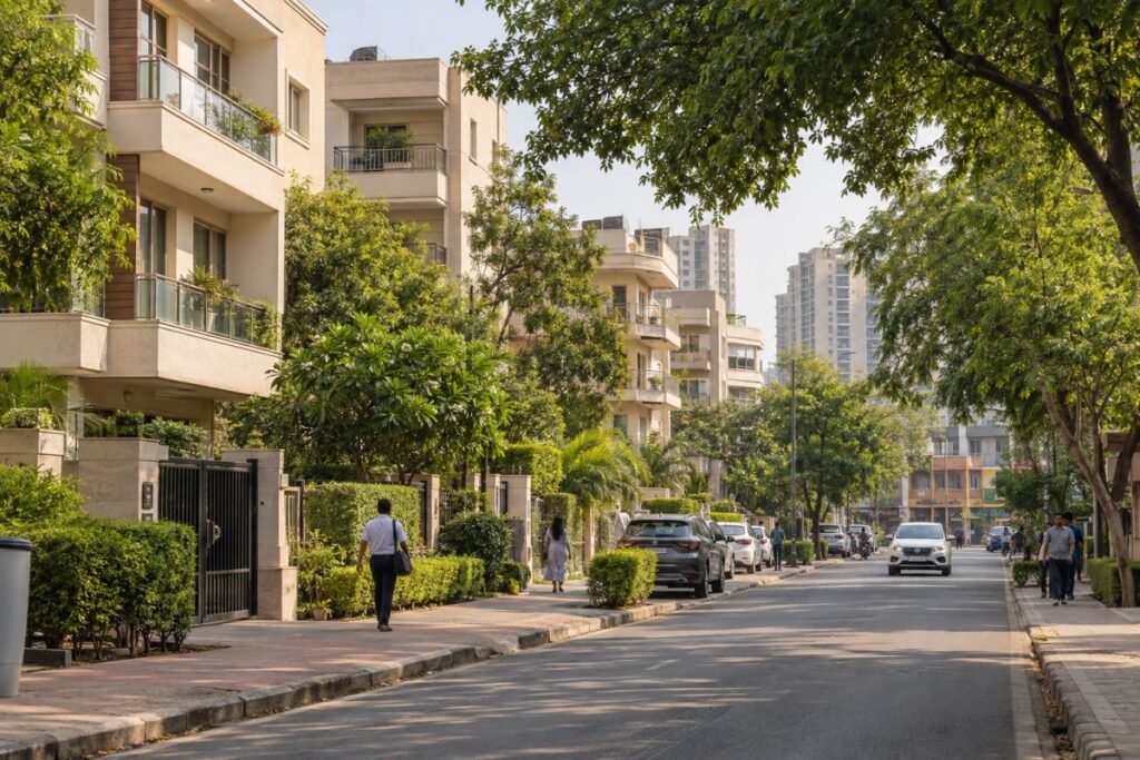 Older residential apartments in Sushant Lok and Sector 43 near Golf Course Road Gurugram