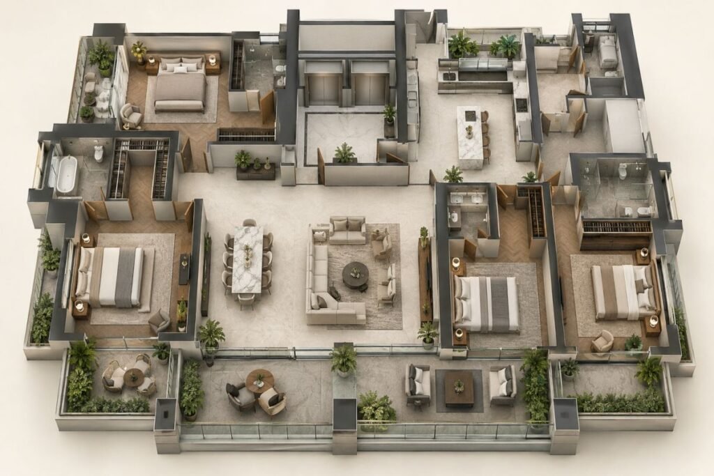 TARC Ishva floor plan 3 and 4 BHK large-format residences