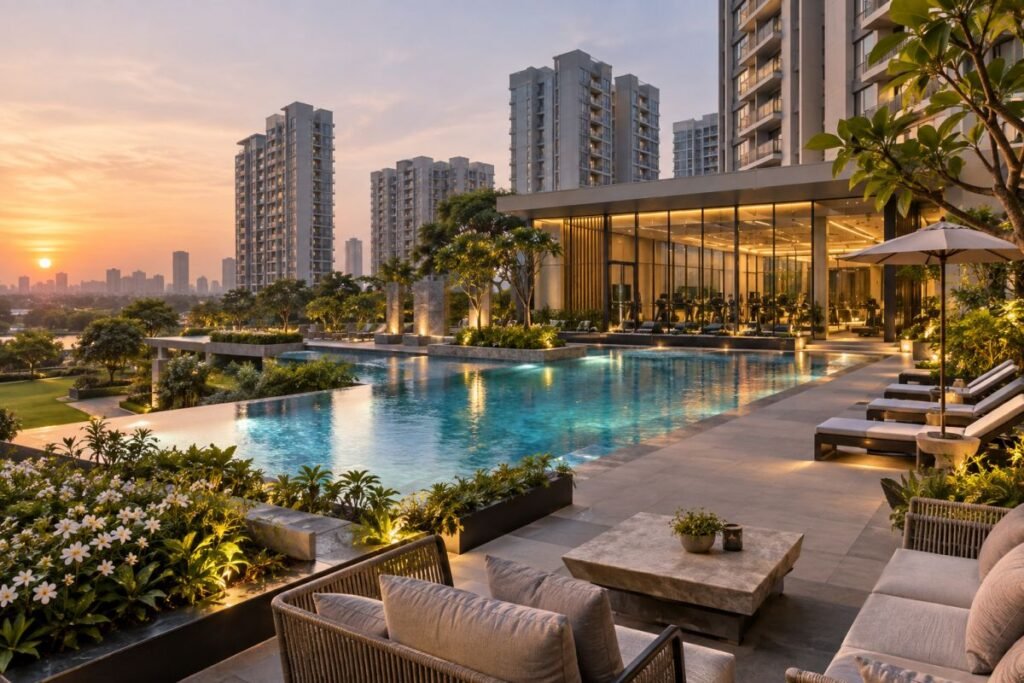The Oryza luxury residential amenities and landscaped podium