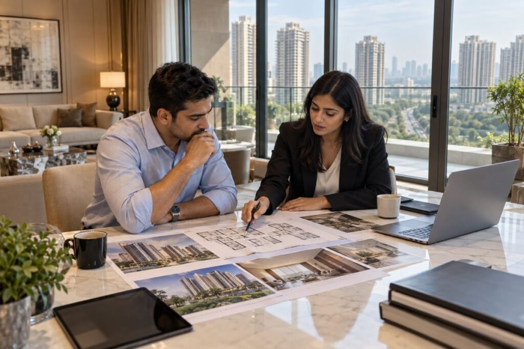 Property investor reviewing The Oryza apartment investment in Gurugram