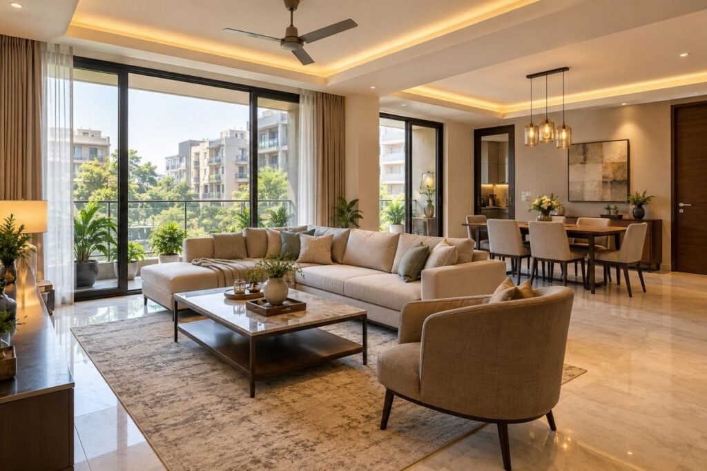 Premium independent-floor interior representing 3 BHK and 4 BHK homes in DLF Phase 2 Gurugram