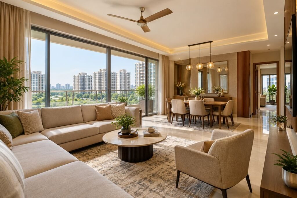 Contemporary apartment interior illustrating modern flats in Sohna Road, Gurugram.
