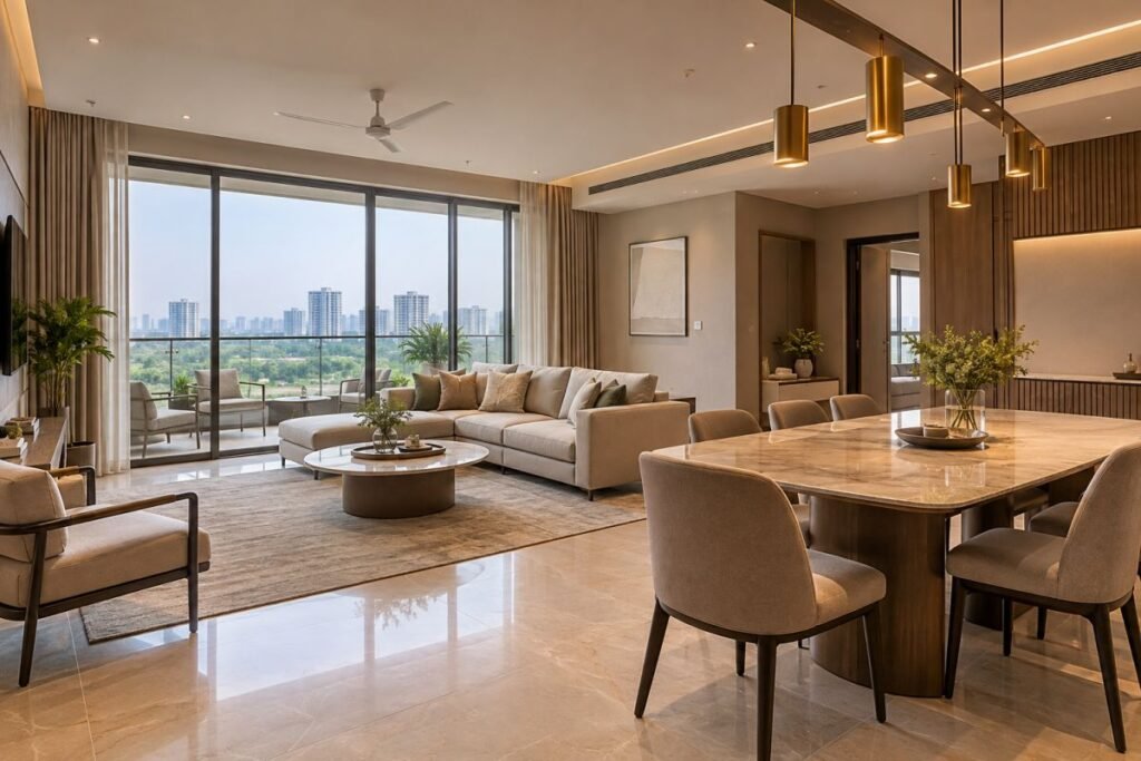 Spacious premium apartment interiors illustrating layout considerations for flats in Sector 59 Gurugram.